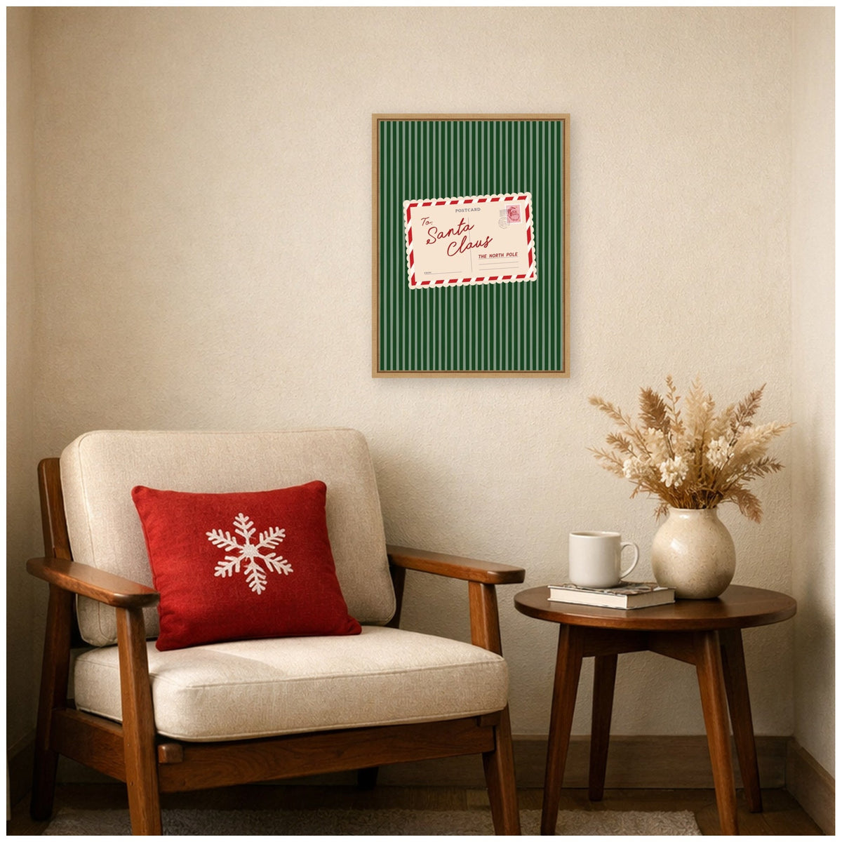Retro Santa Claus Postcard by Lucky Guava Framed Canvas Wall Art Print