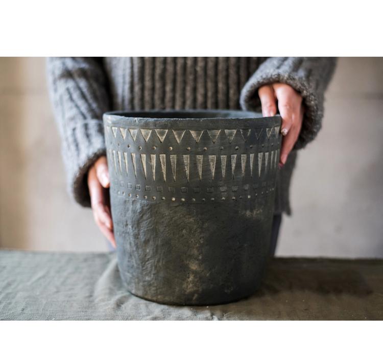 Black Pottery Cement Planter