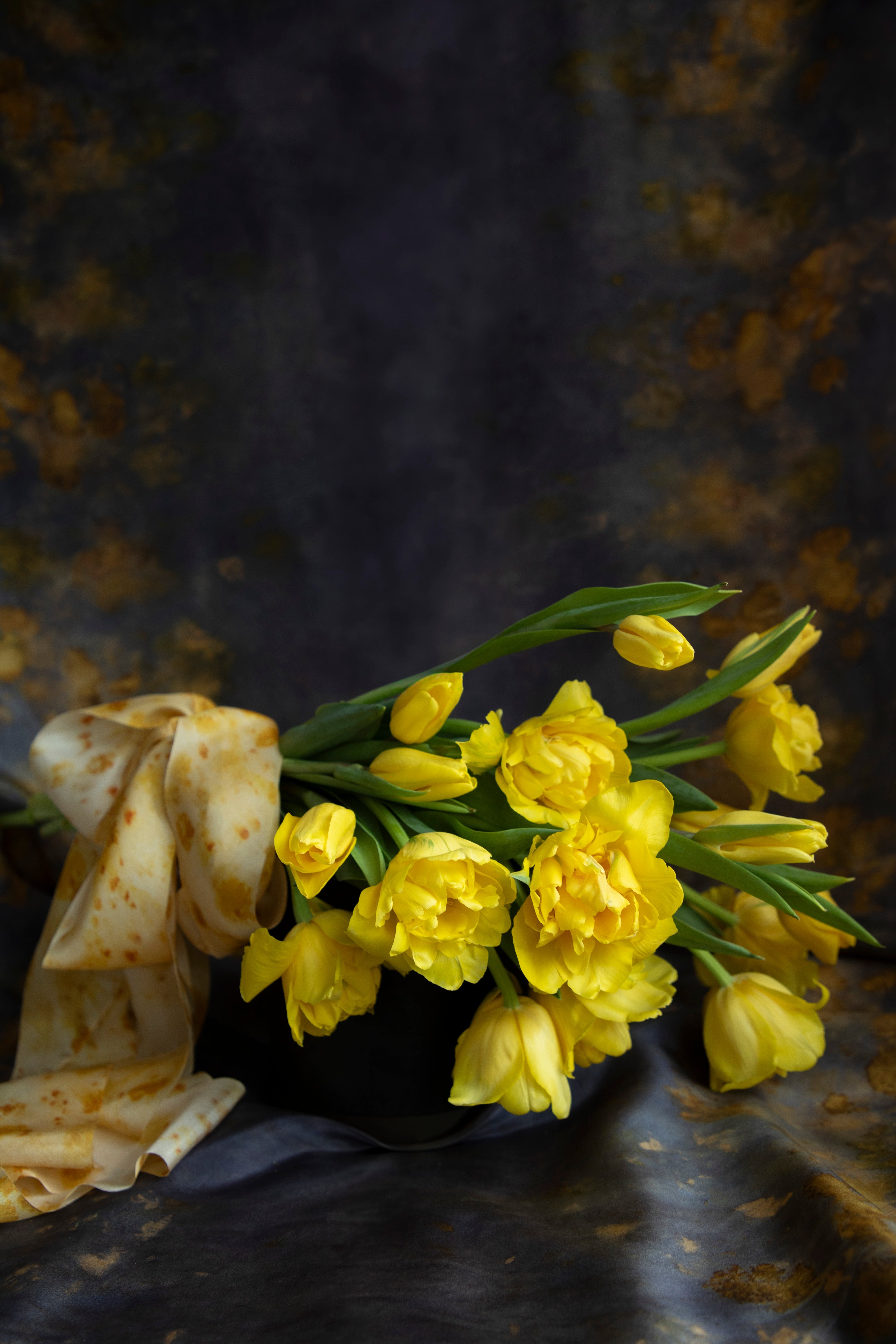 Marigold Yellow Botanical Print Silk Ribbon