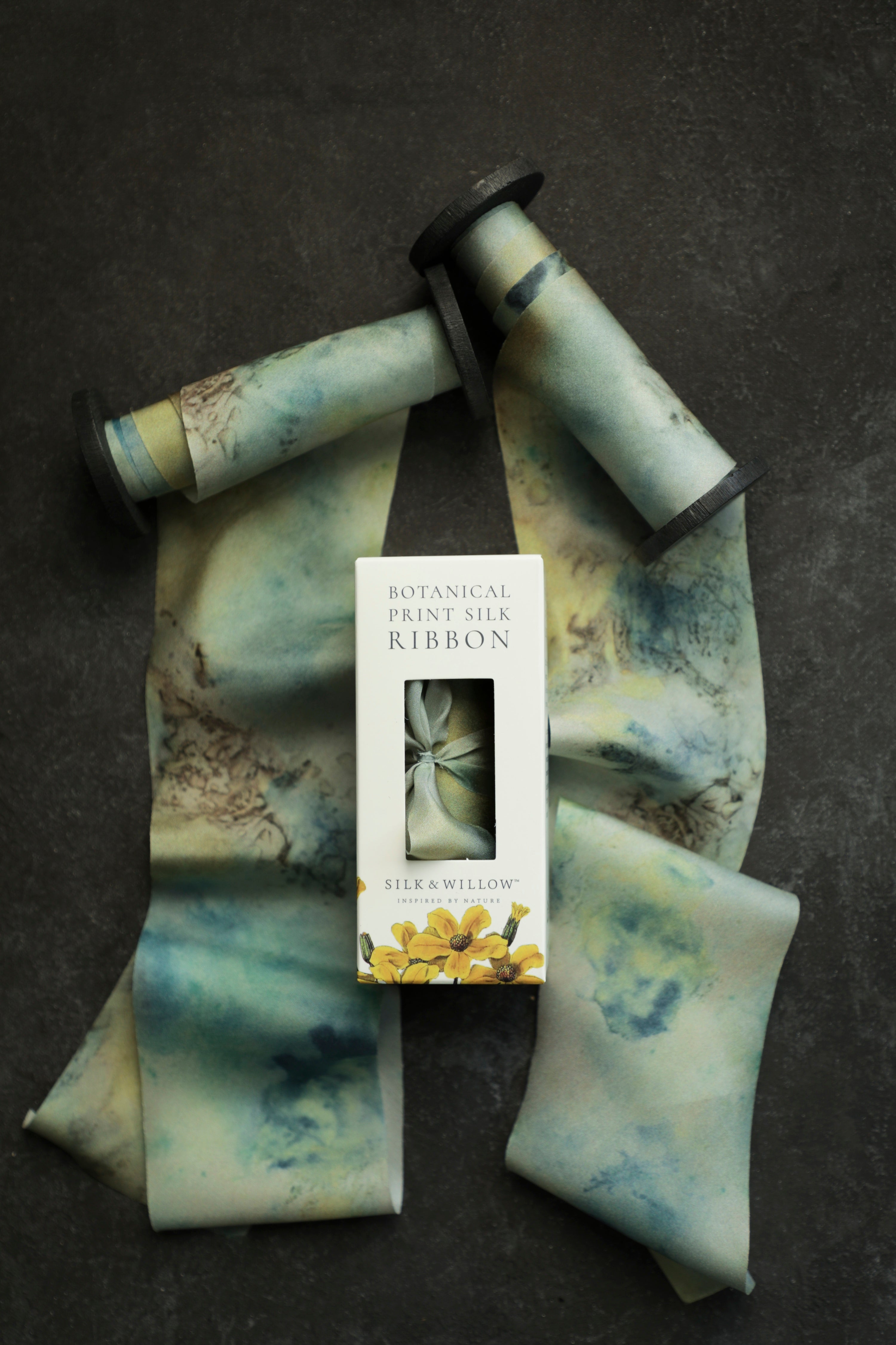 Seascape Botanical Print Silk Ribbon