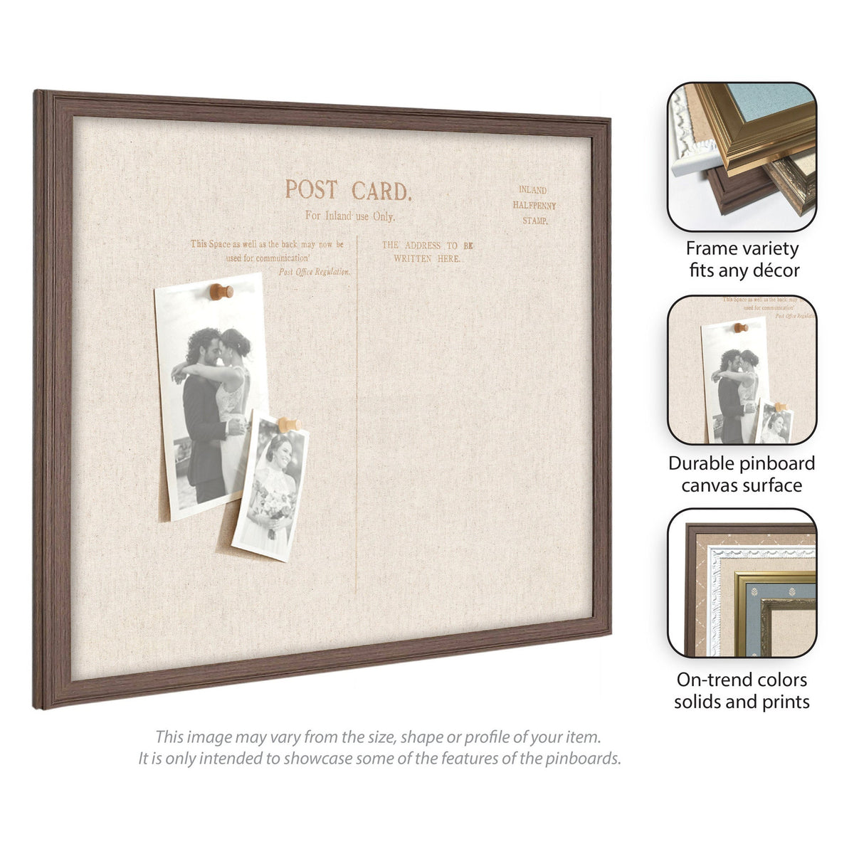 Framed Fabric Pinboard Linen Vintage Post Card Wall Organization