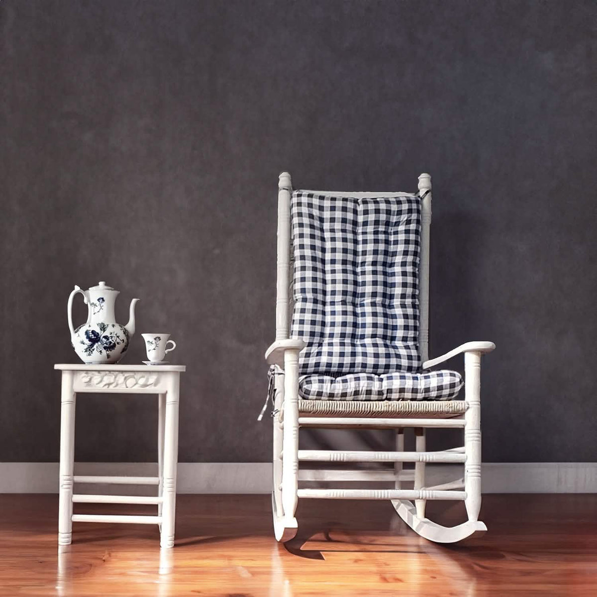 Classic Check Blue Rocking Chair Cushions - Made in USA - 100% Cotton