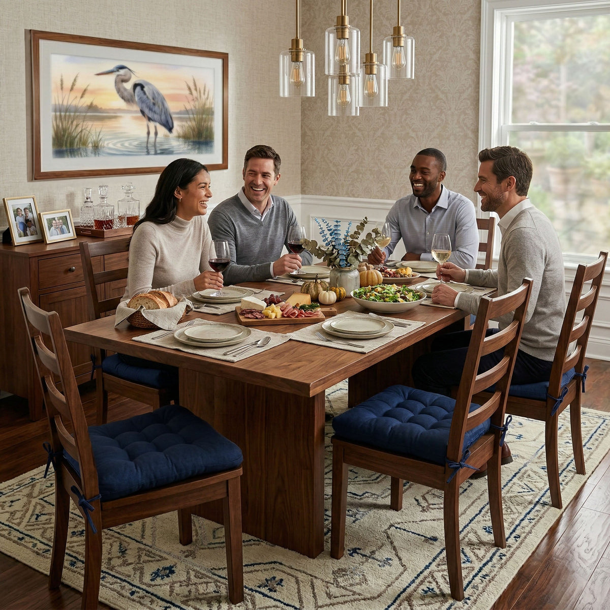 Cotton Duck Navy Blue Solid Color Dining Chair Pads - Made in USA - 100% Cotton - Machine Washable