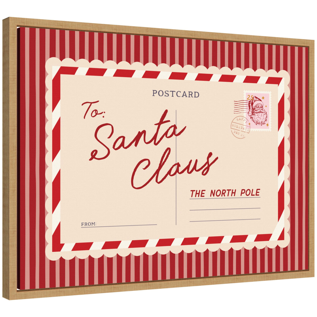 Vintage Santa Claus Postcard by Lucky Guava Framed Canvas Wall Art Print