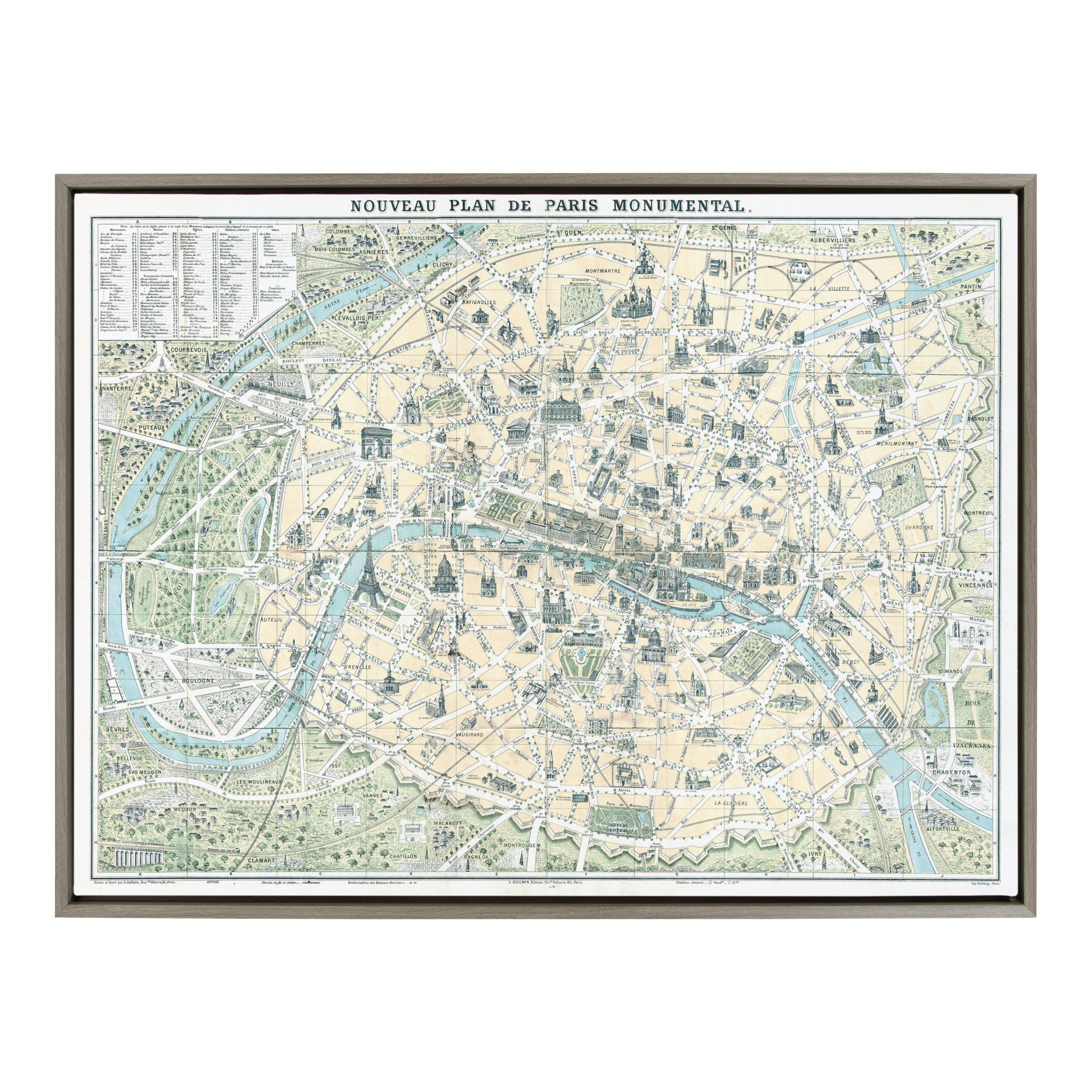 Sylvie Nouveau Plan De Paris Monumental Map Framed Canvas by Corinna Buchholz of Piddix
