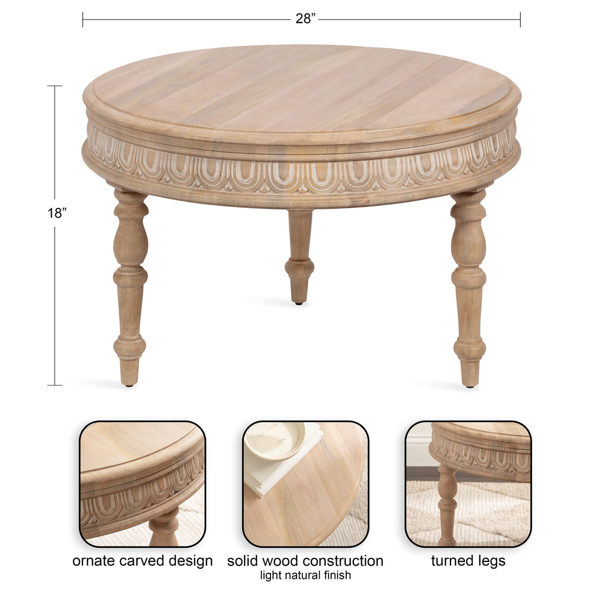 Patresa Carved Round Wood Coffee Table