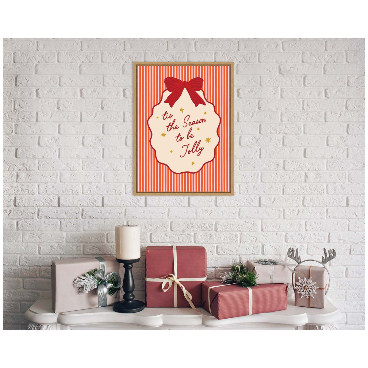 Retro Tis the Season Jolly by Lucky Guava Framed Canvas Wall Art Print