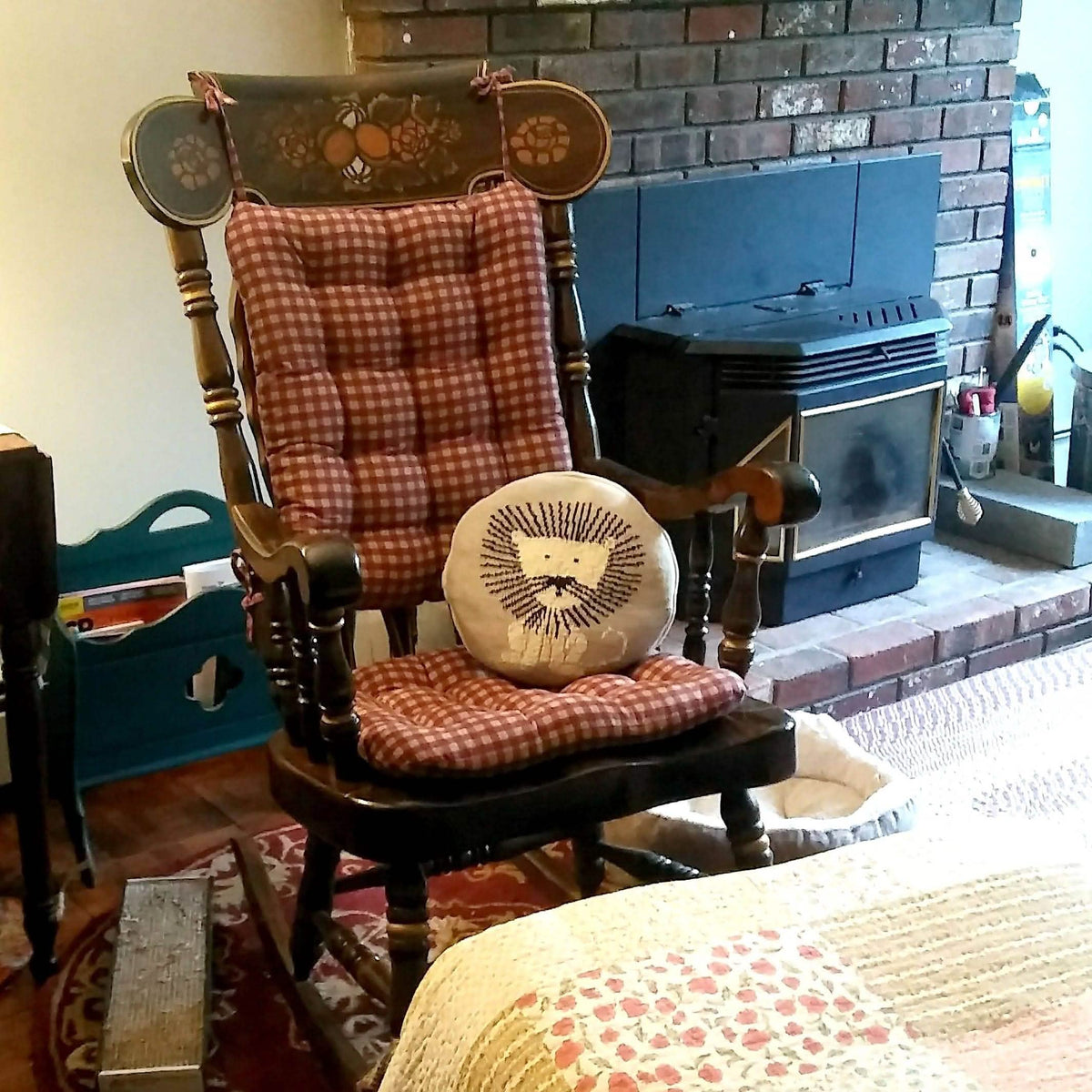 Farmhouse Check Dark Red & Tan Checkered Rocking Chair Cushions - Made in USA