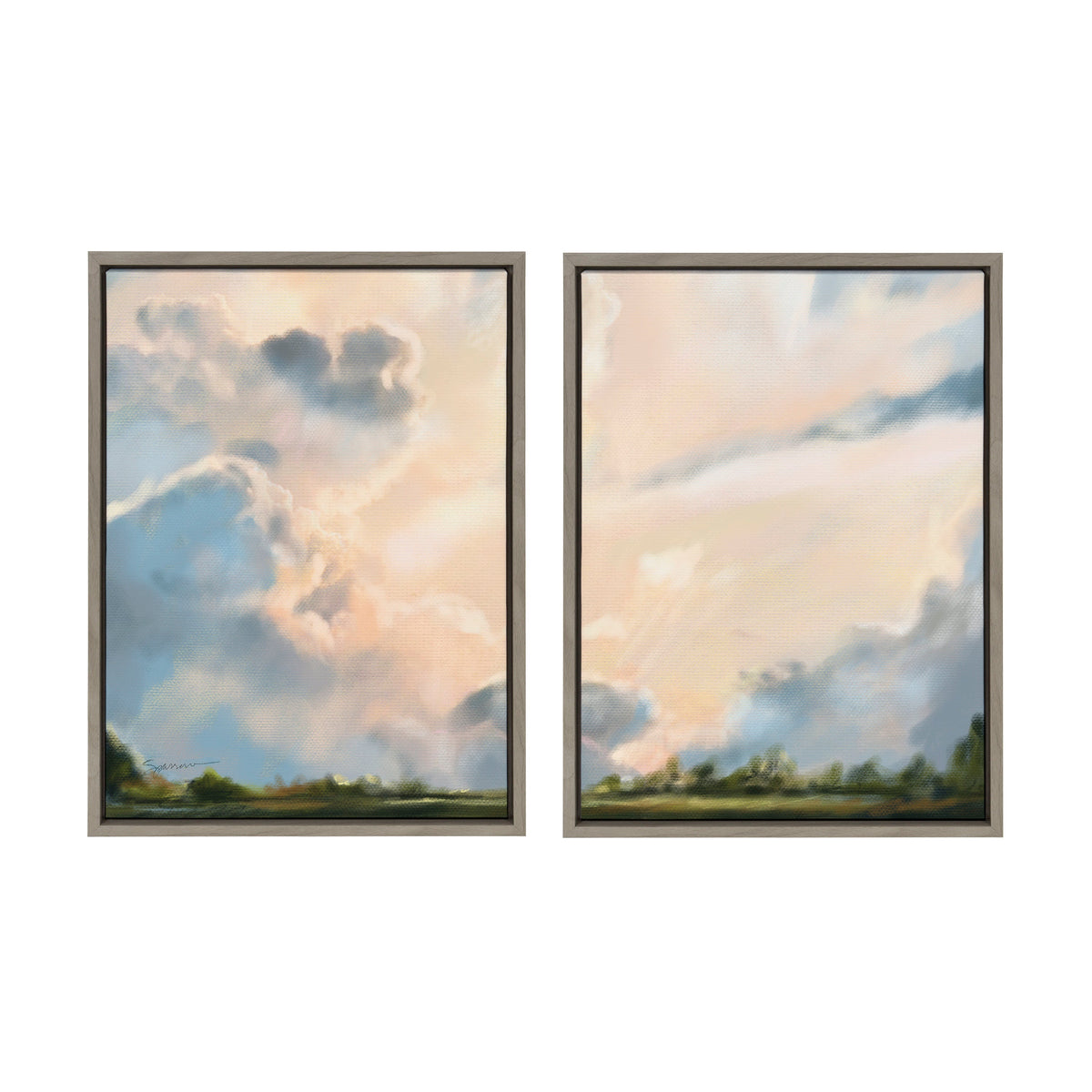 Sylvie Clouds Framed Canvas Set by Mary Sparrow