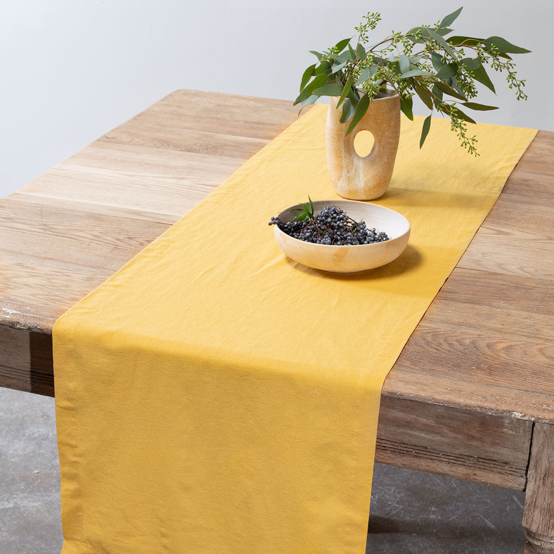 Seasonal Washed Linen-Cotton Runner- Mustard