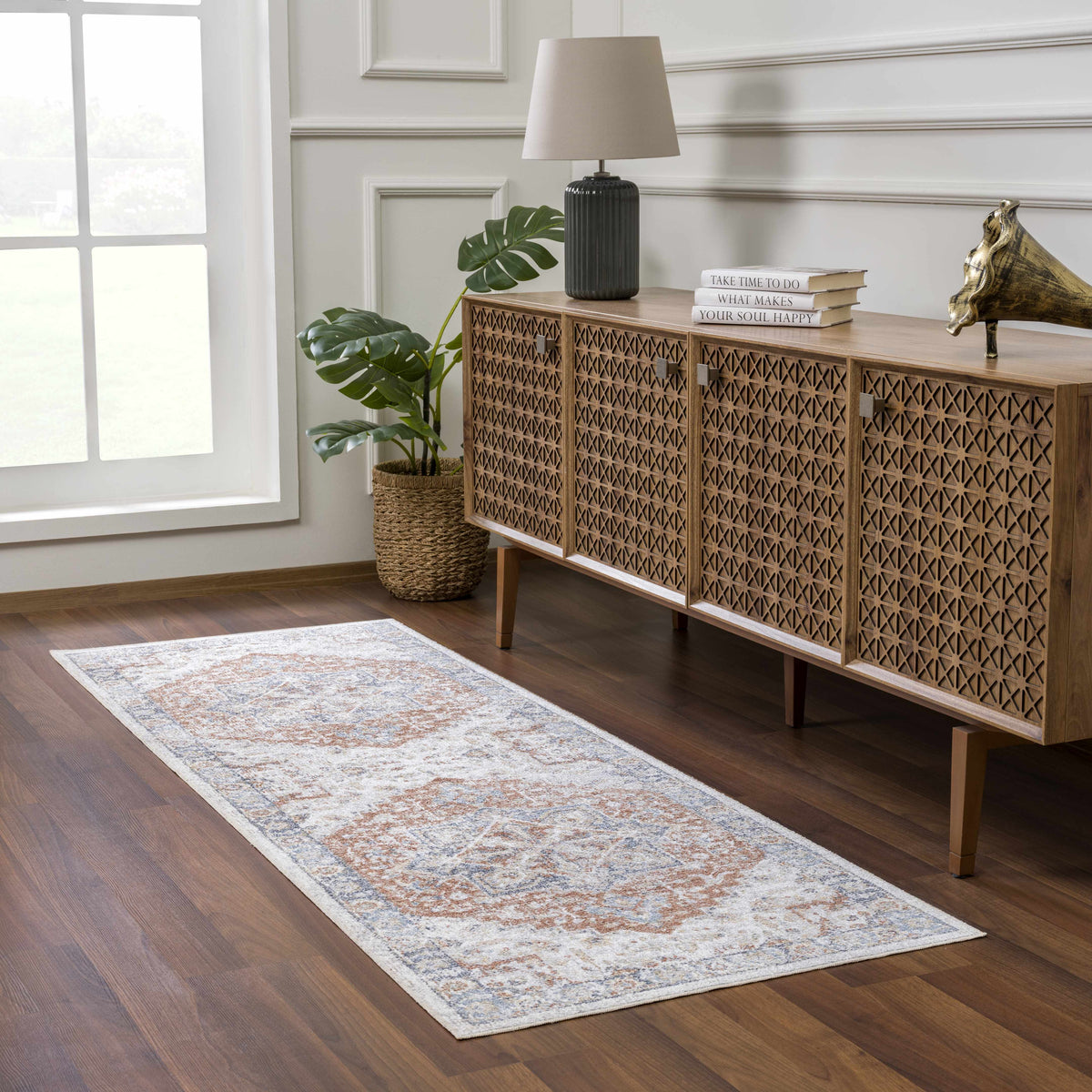 Neta Red & Blue Flat Pile Washable Rug - Clearance