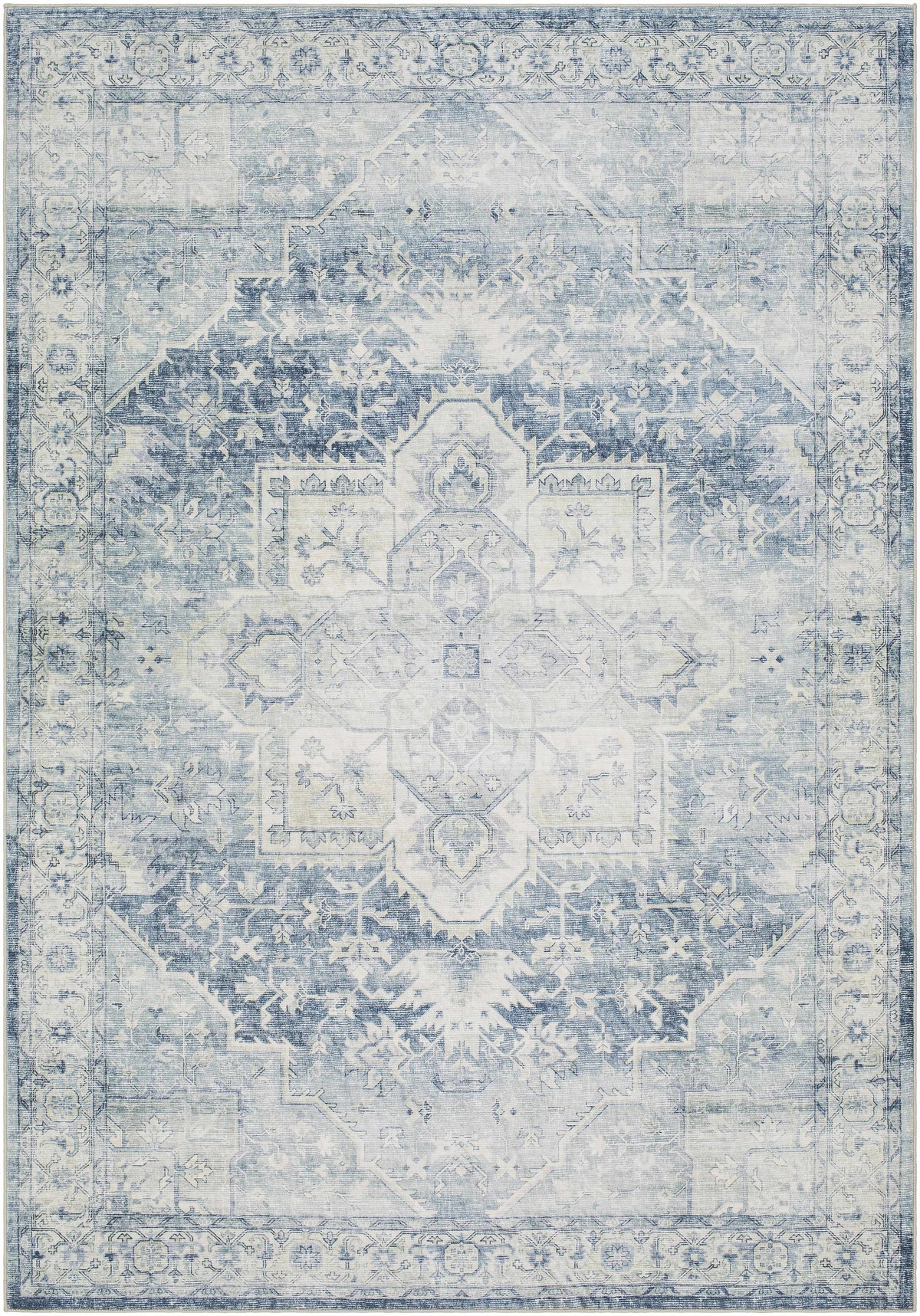 Mauro Navy Medallion Washable Area Rug - Clearance