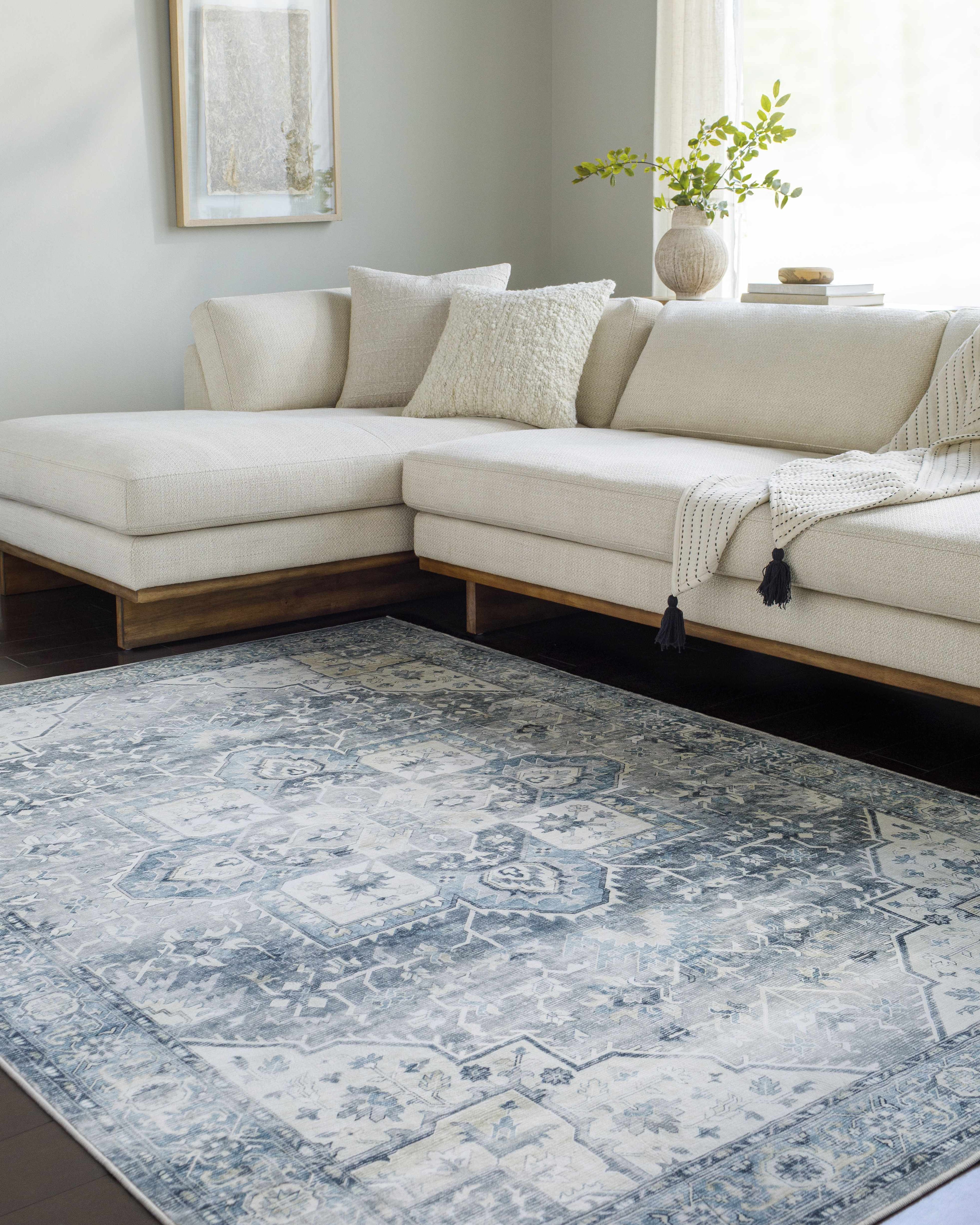 Mauro Blue Medallion Washable Area Rug - Clearance