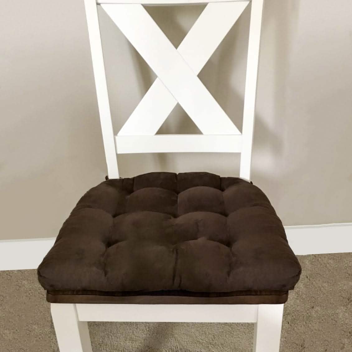 Micro-Suede Coffee Bean Brown Dining Chair Pad with Ties - Latex Foam Fill - Microfiber