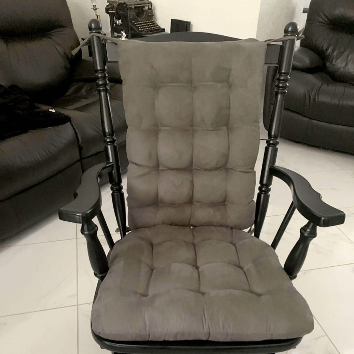 Micro-Suede Graphite Grey Rocking Chair Cushions - Latex Foam Fill