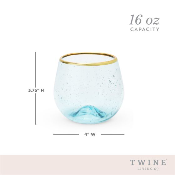 Aqua Bubble Stemless Wine Glass Set