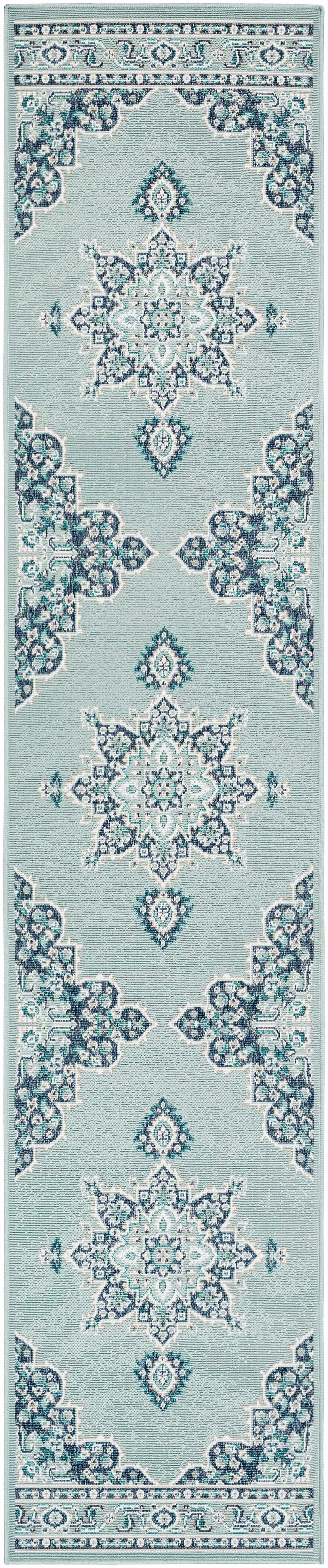 Orla Pale Blue Medallion Outdoor Area Rug - Clearance