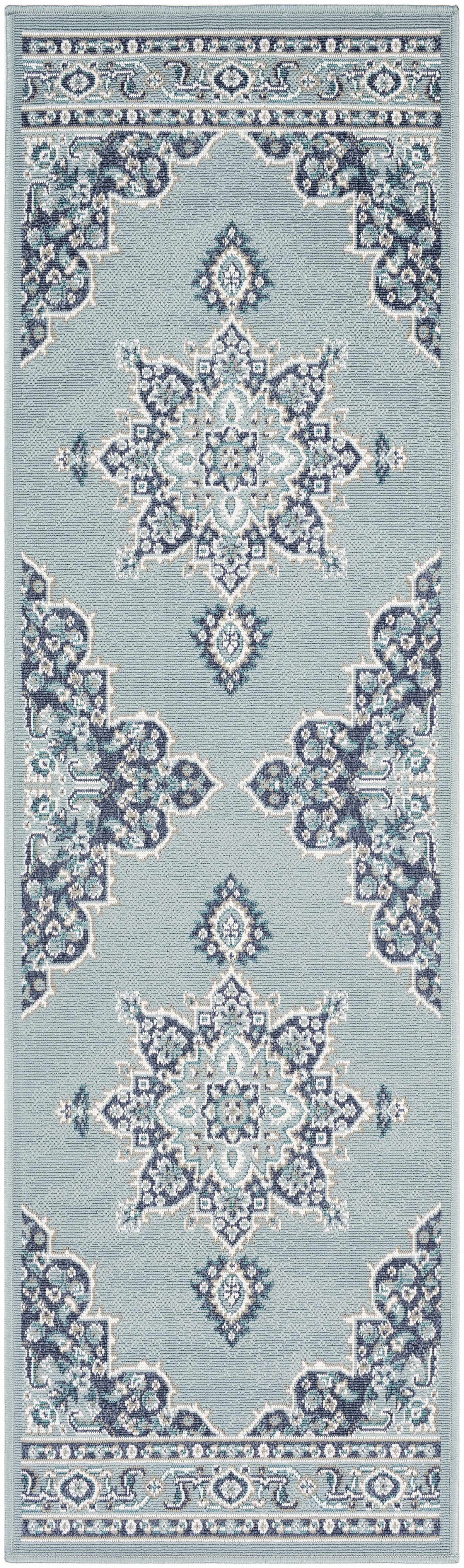 Orla Pale Blue Medallion Outdoor Area Rug - Clearance