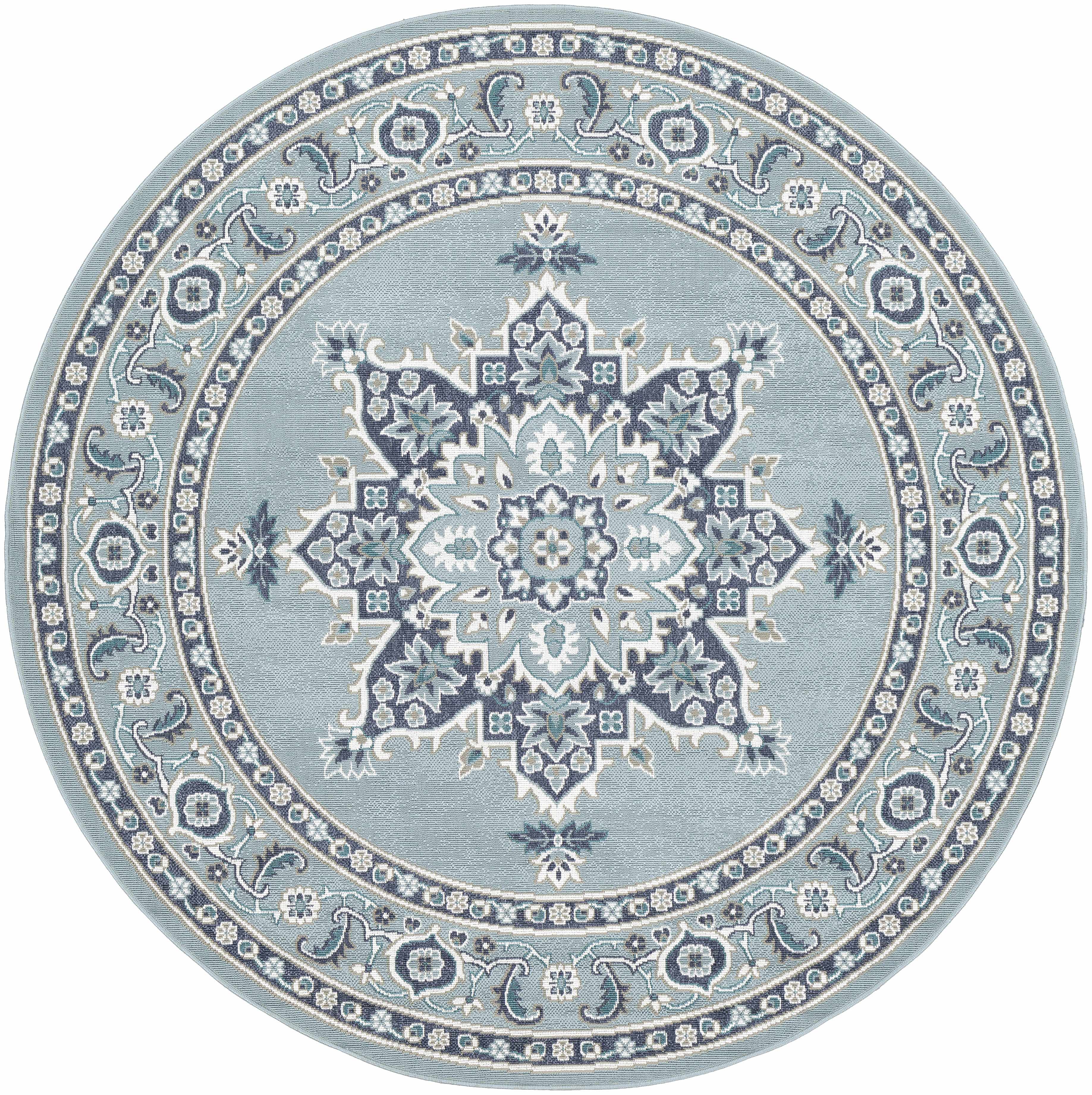 Orla Pale Blue Medallion Outdoor Area Rug - Clearance