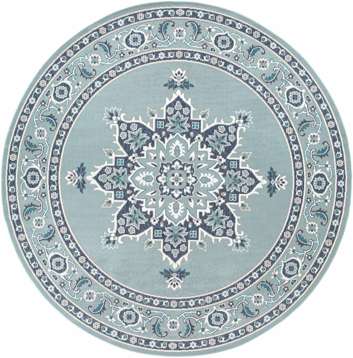 Orla Pale Blue Medallion Outdoor Area Rug - Clearance