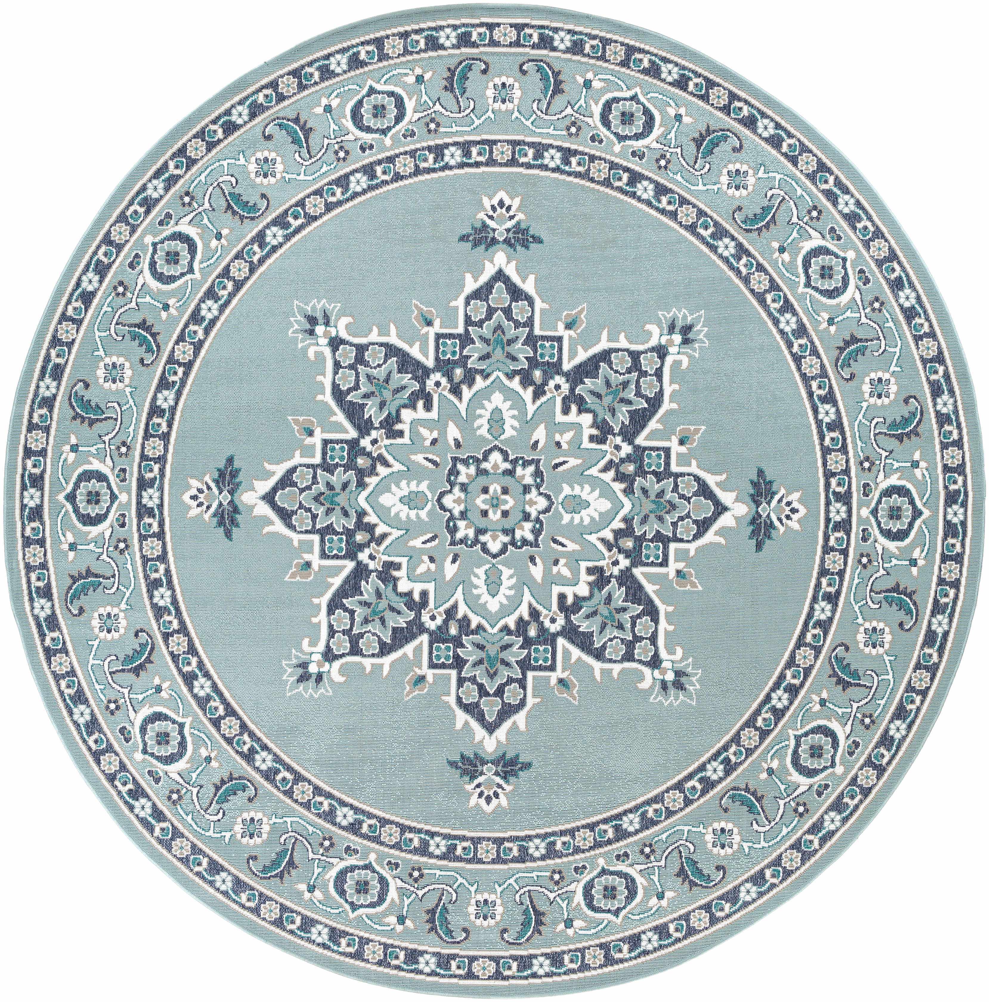 Orla Pale Blue Medallion Outdoor Area Rug - Clearance