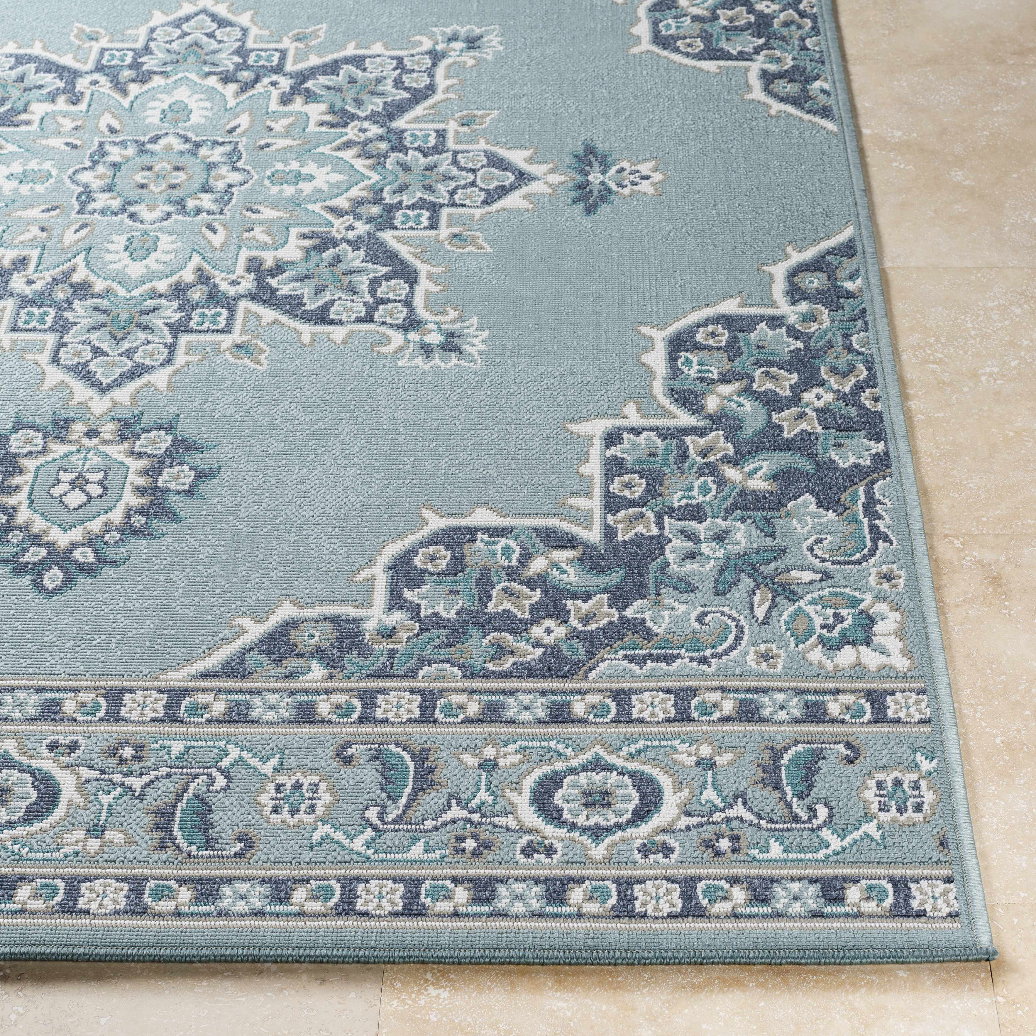 Orla Pale Blue Medallion Outdoor Area Rug - Clearance