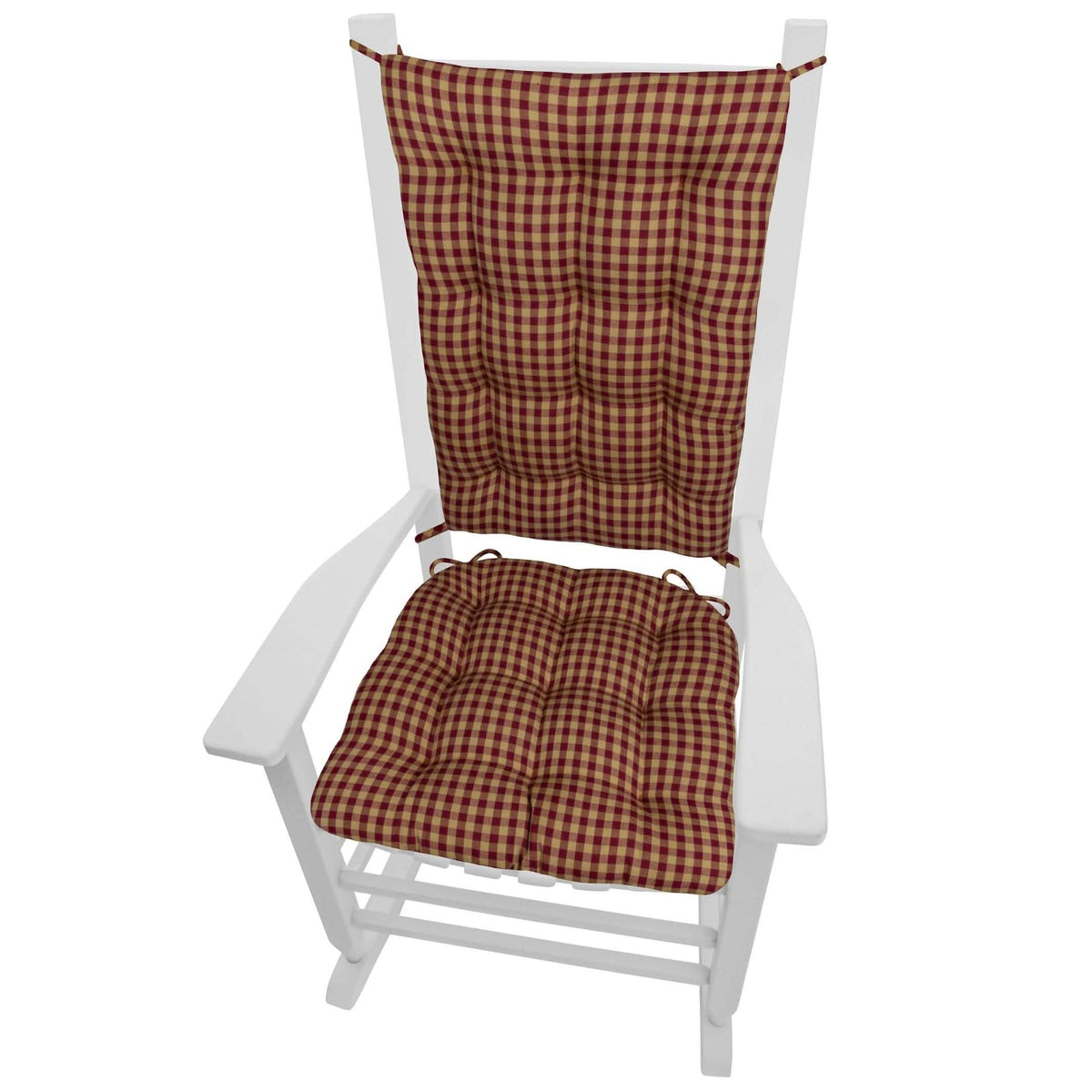 Farmhouse Check Dark Red & Tan Checkered Rocking Chair Cushions - Made in USA