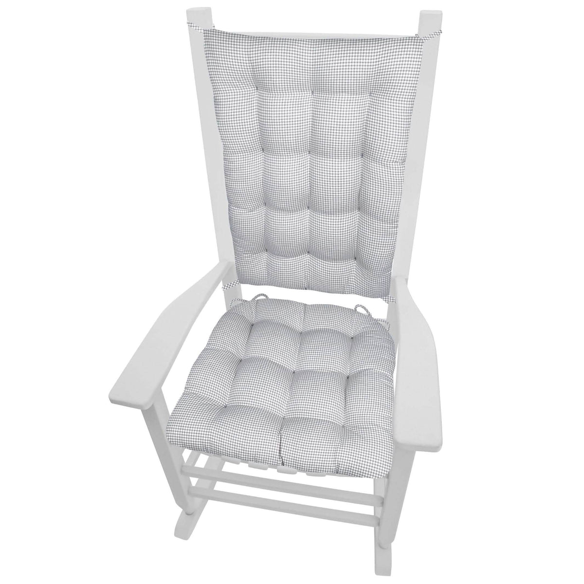 Madrid Grey Gingham Rocking Chair Cushions - Made in USA - 100% Cotton
