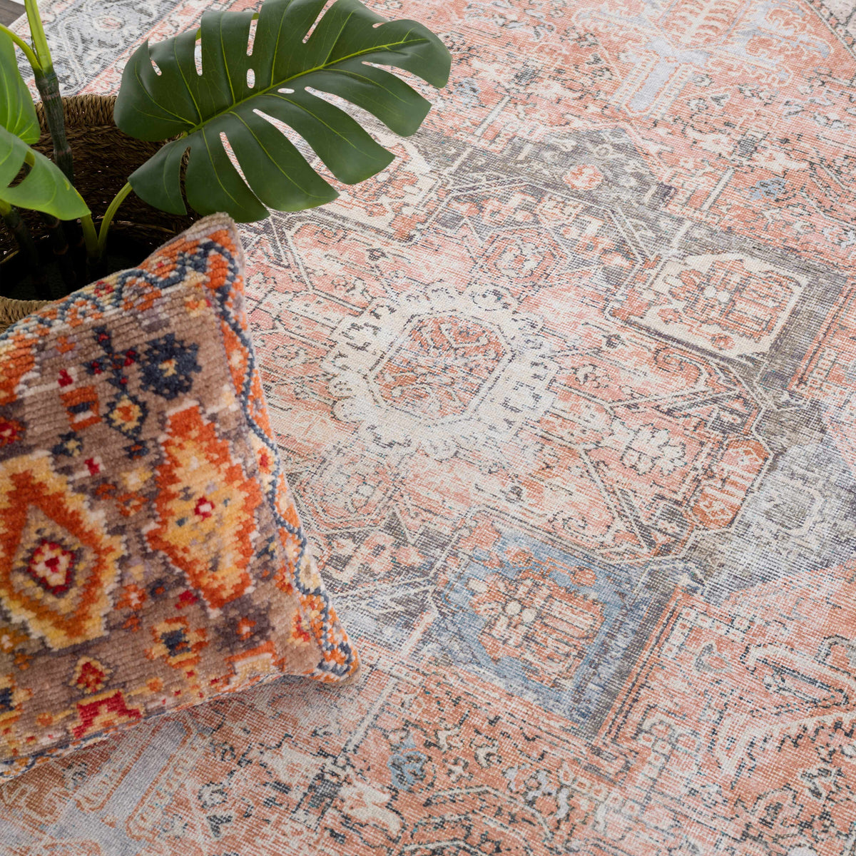 Rosman Distressed Washable Area Rug