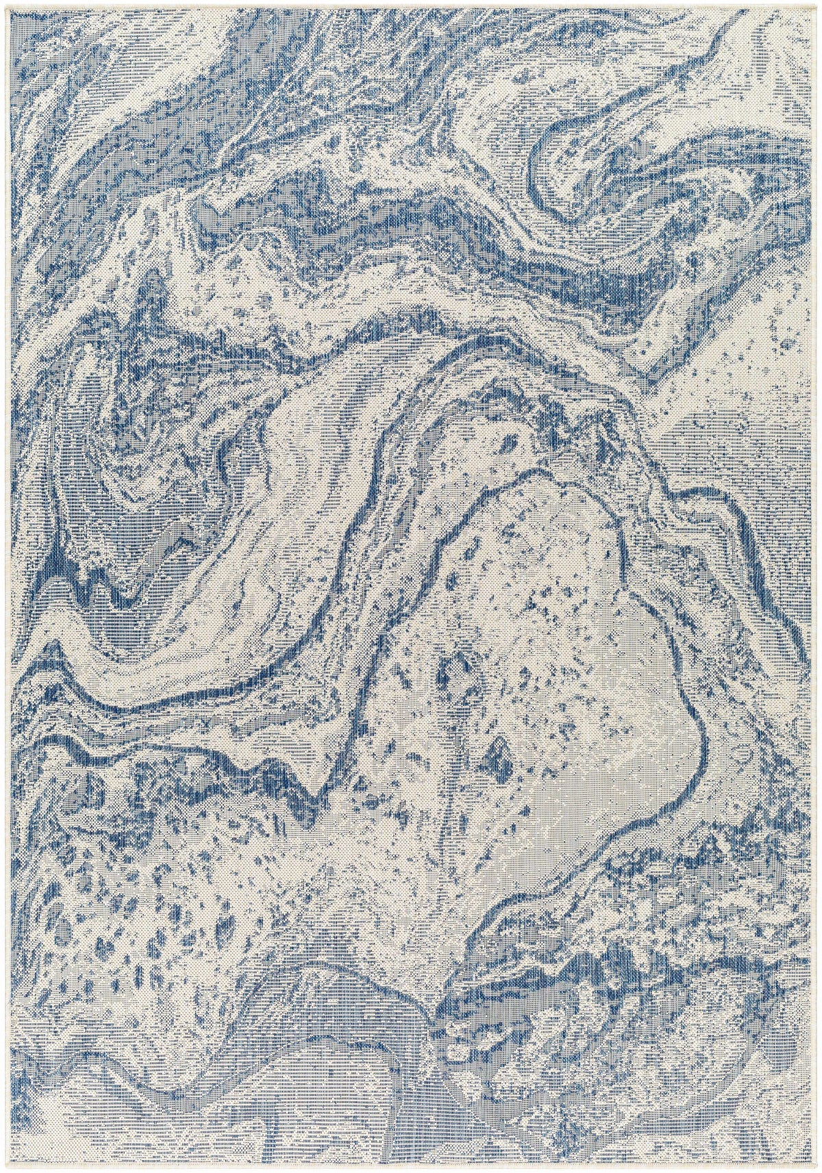 Basma Blue Marble Outdoor Area Rug - Clearance