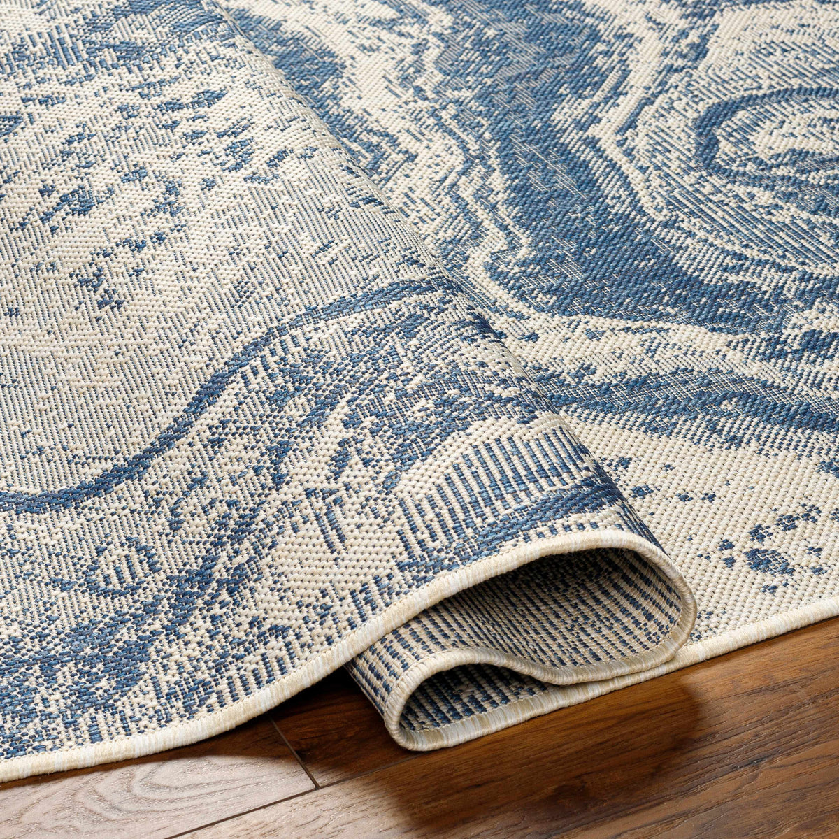 Basma Blue Marble Outdoor Area Rug - Clearance