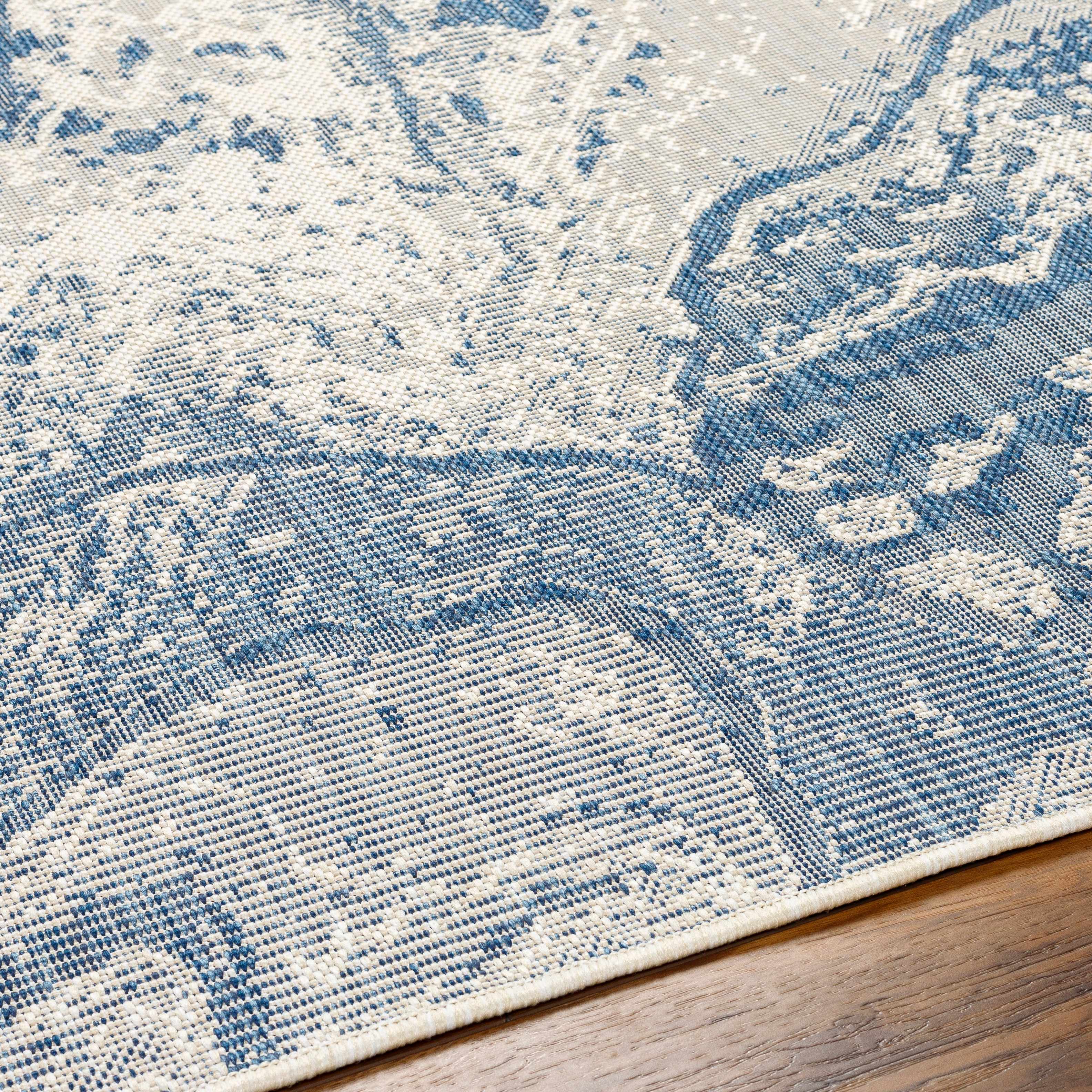 Basma Blue Marble Outdoor Area Rug - Clearance