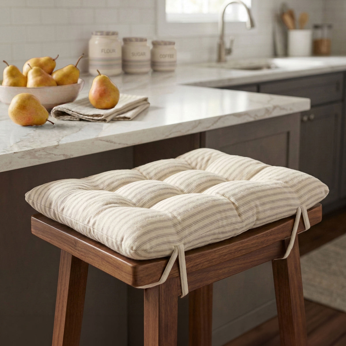 Ticking Stripe Black Saddle Stool Cushions - Gaucho Stool - Satori Seat Cushions - Made in USA