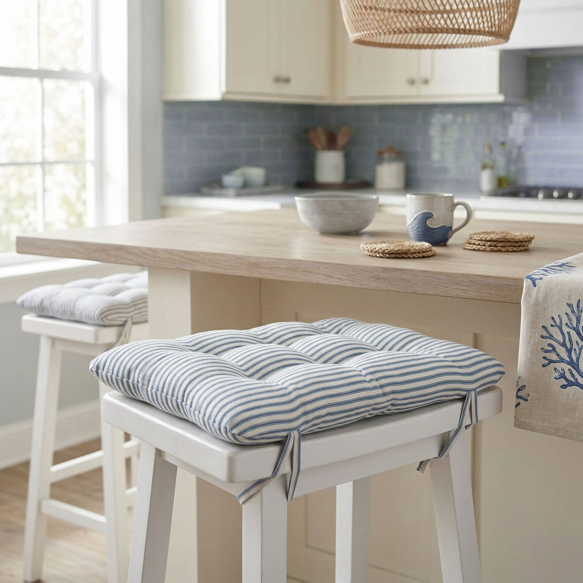 Ticking Stripe Black Saddle Stool Cushions - Gaucho Stool - Satori Seat Cushions - Made in USA