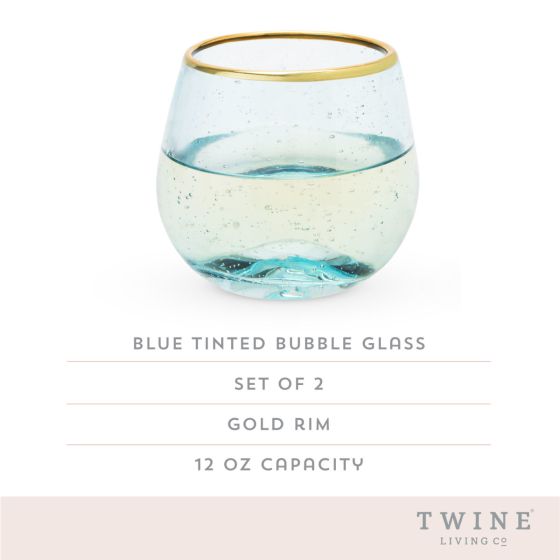 Aqua Bubble Stemless Wine Glass Set