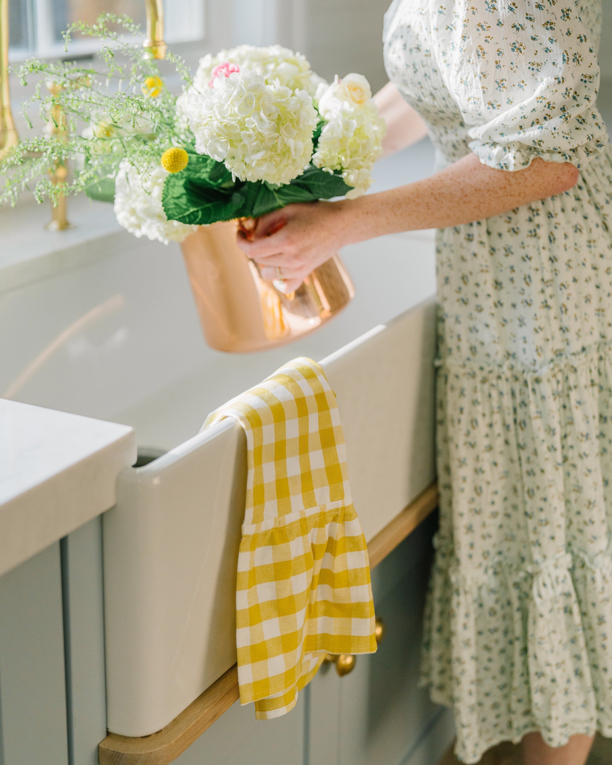 Yellow Gingham Ruffled Dish Towel