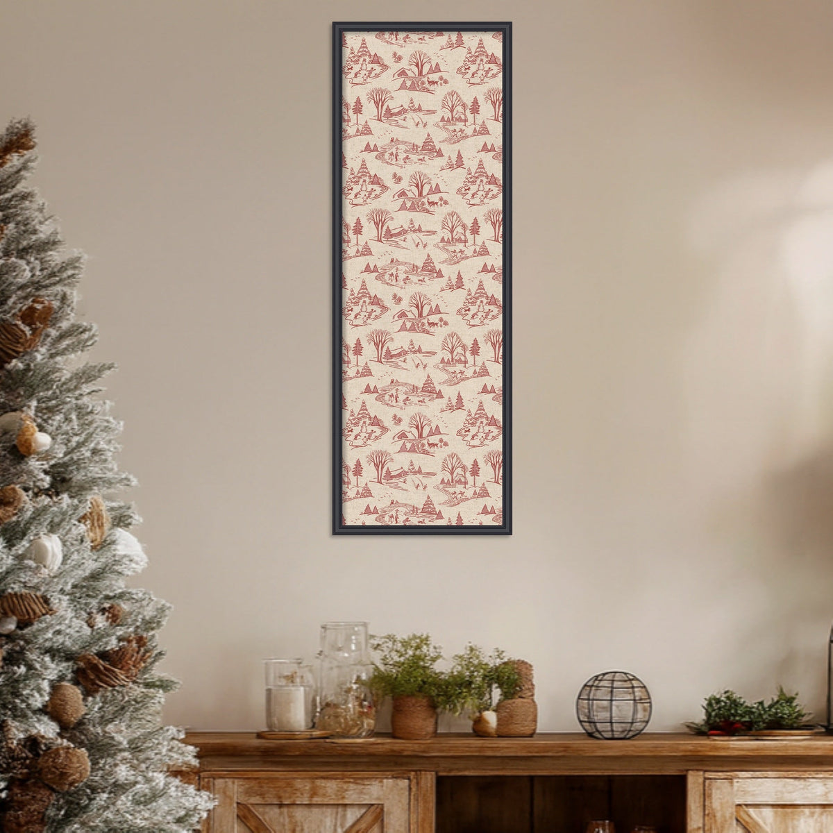 Framed Fabric Magnetic Board Wonderland Red Toile Wall Organization