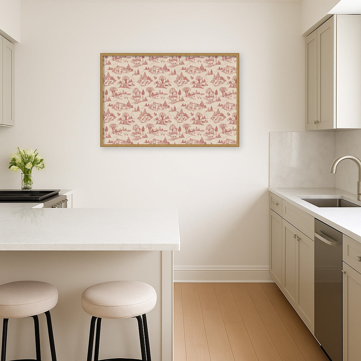 Kate and Laurel Framed Fabric Pinboard Wonderland Red Toile