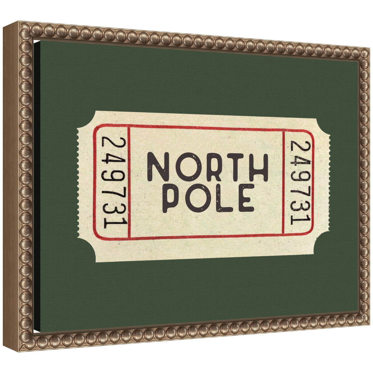 North Pole Green Ticket by Kikiandnim Framed Canvas Wall Art Print