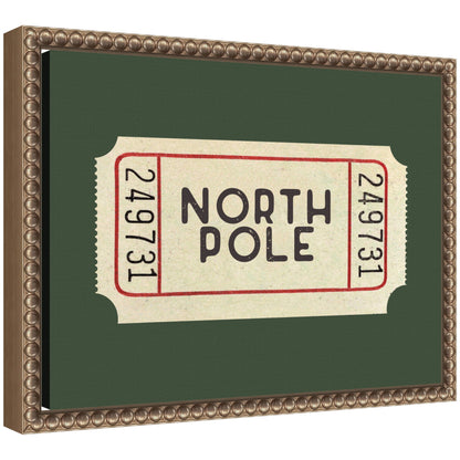North Pole Green Ticket by Kikiandnim Framed Canvas Wall Art Print
