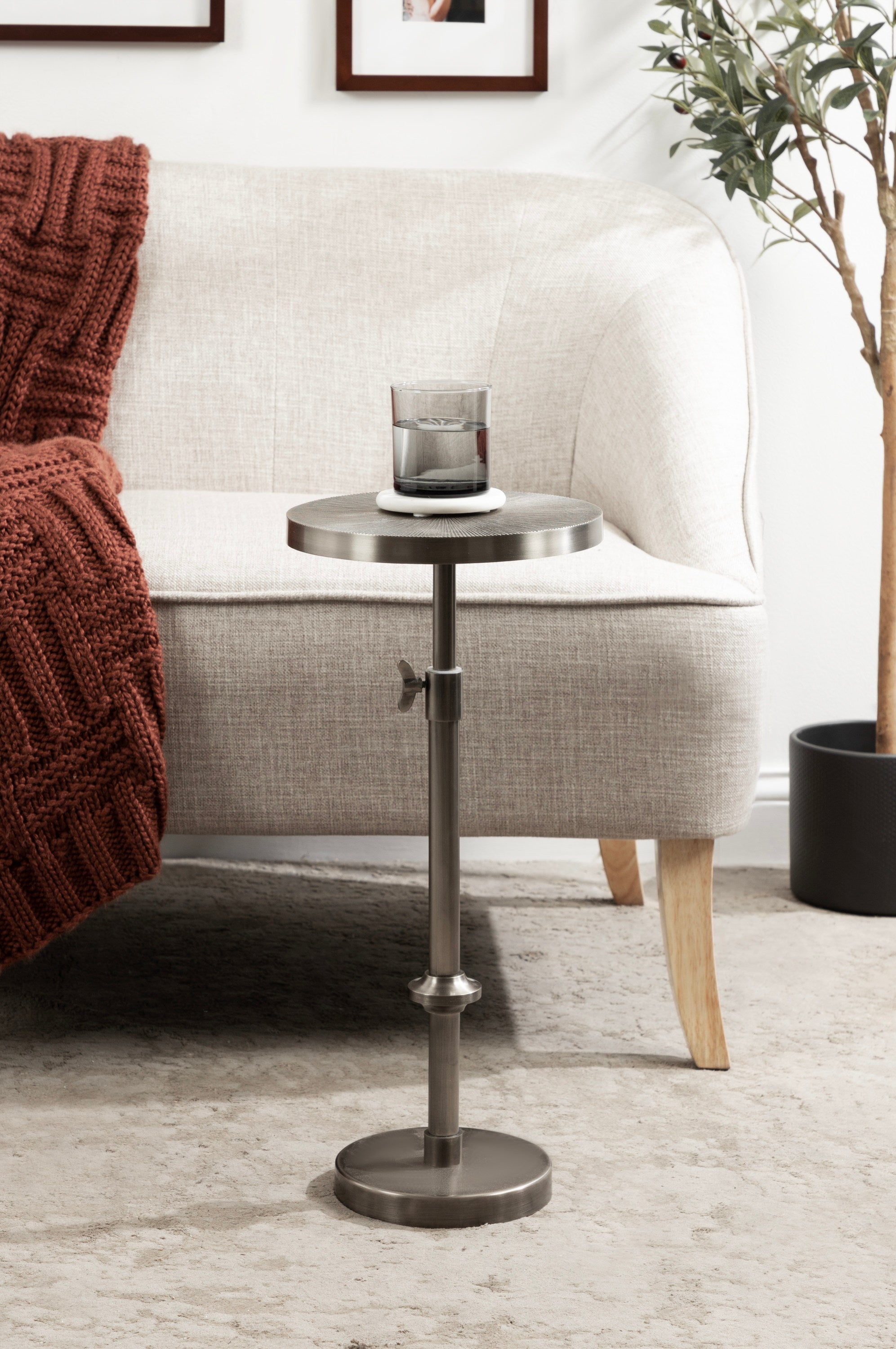 Engles Adjustable Embossed Metal Table and Plant Stand