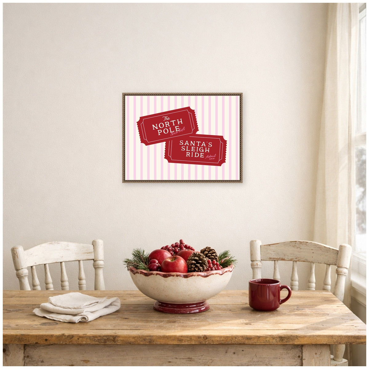Pink North Pole Sleigh Ticket by Lucky Guava Framed Canvas Wall Art Print