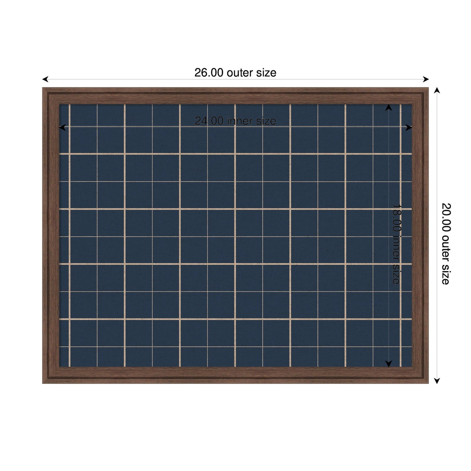Framed Fabric Pinboard Navy Blue Plaid Wall Organization