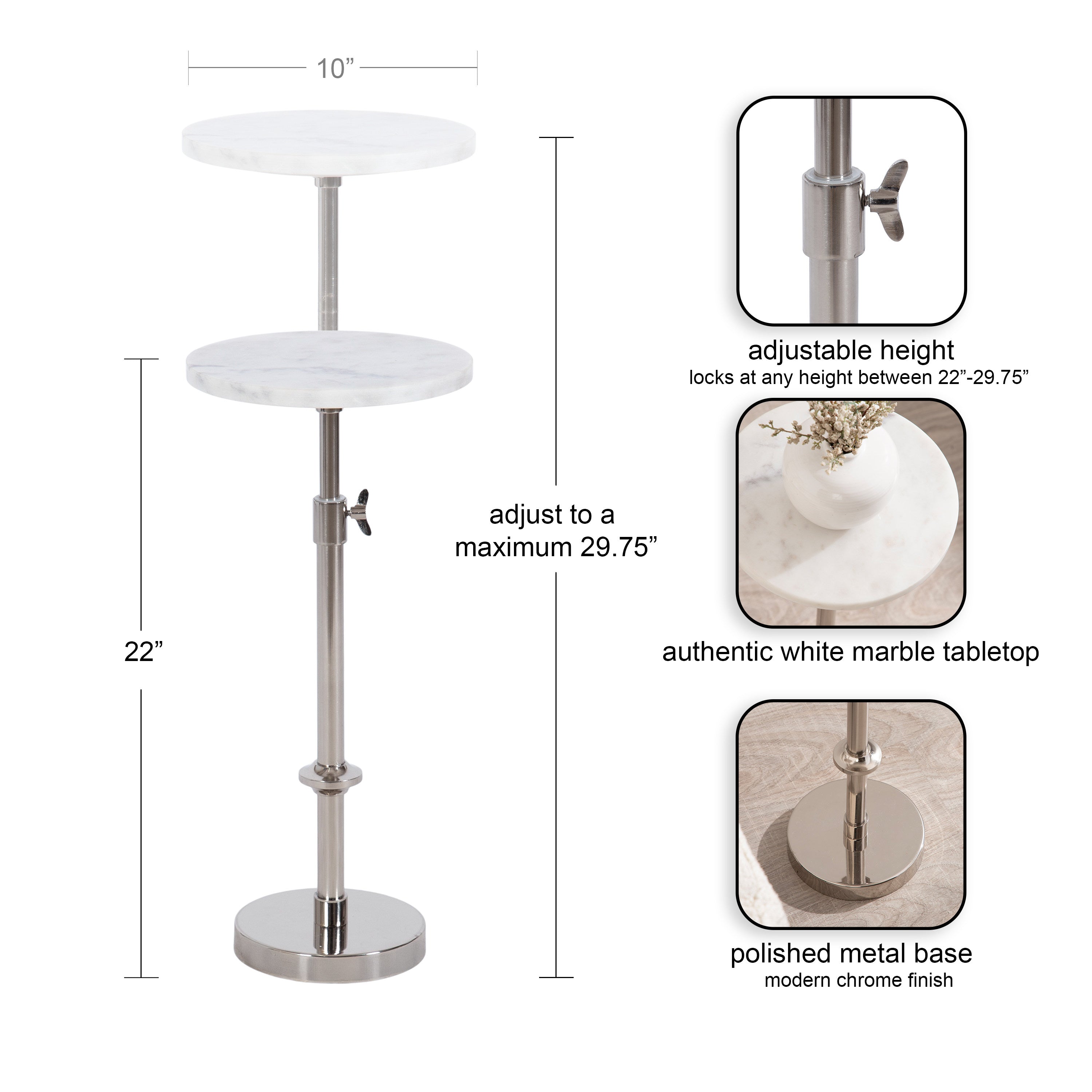 Engles Adjustable Marble Table and Plant Stand
