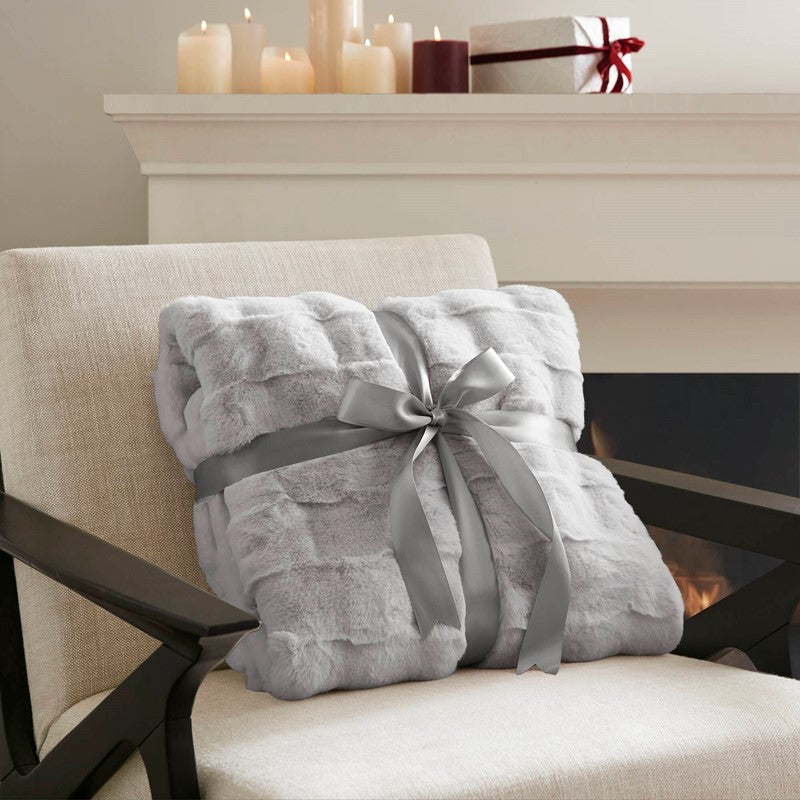Vivienne Faux Fur Throw - Light Grey