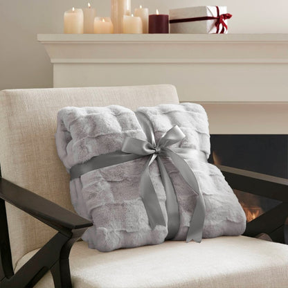 Vivienne Faux Fur Throw - Light Grey