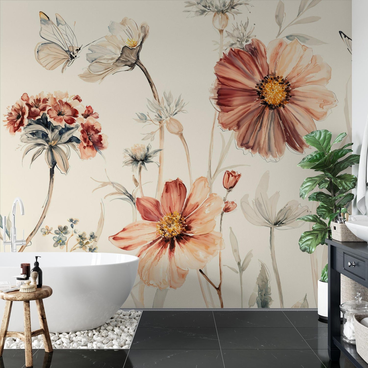 Wildflower Dreams Wallpaper (Cream) - 18 FT H X 17.4 FT W LUXE