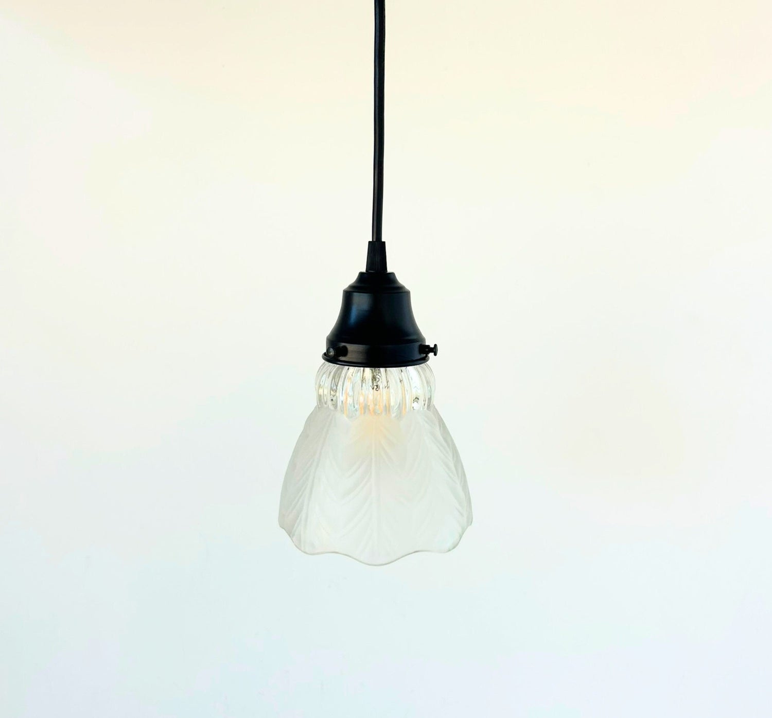 Frosted Leaf and Clear Ribbed Glass Pendant