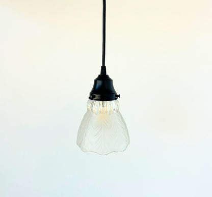 Frosted Leaf and Clear Ribbed Glass Pendant