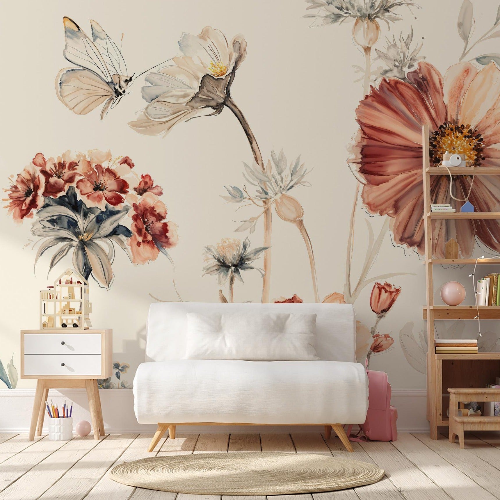 Wildflower Dreams Wallpaper (Cream) - 18 FT H X 17.4 FT W LUXE